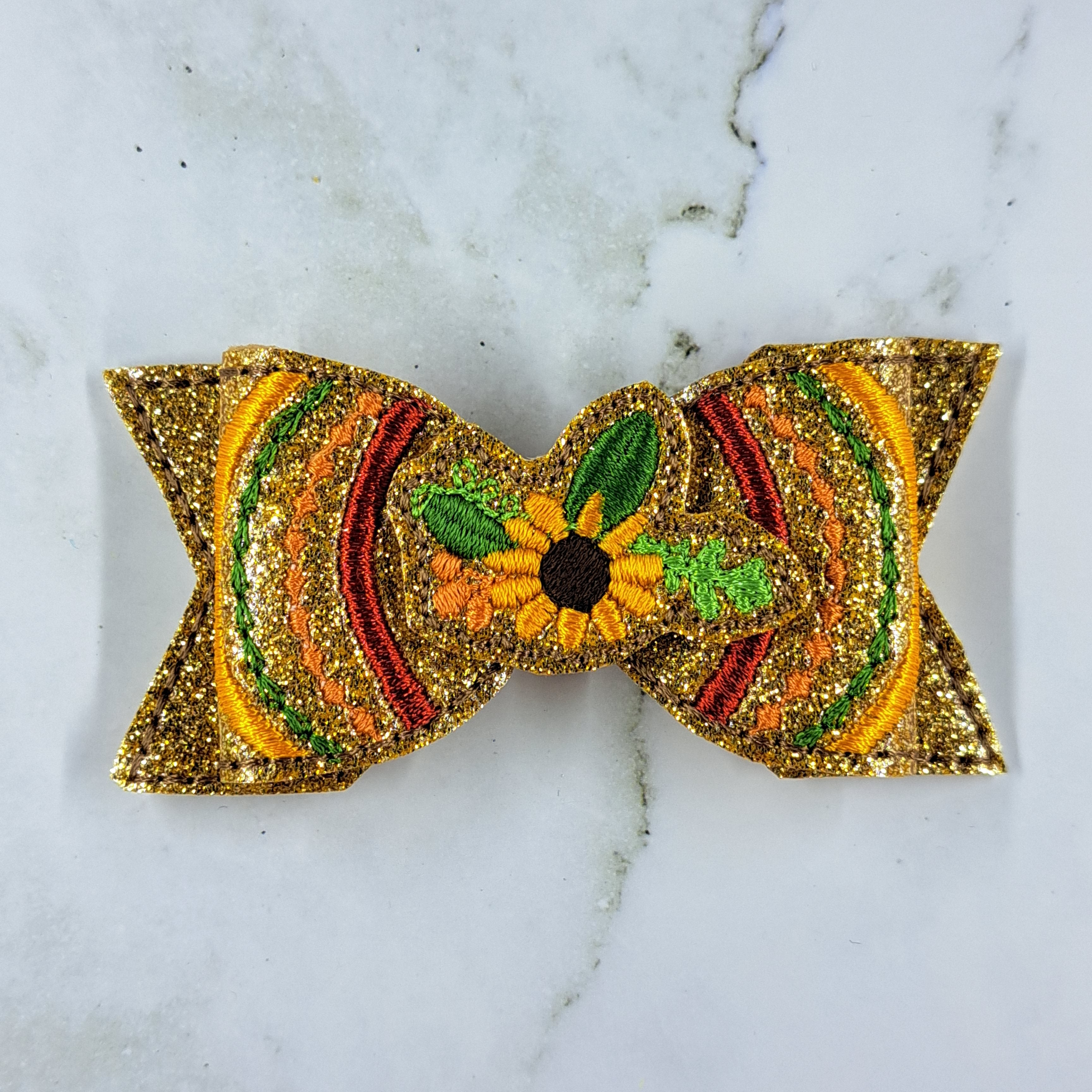 Fall Sunflower Embroidered Bow