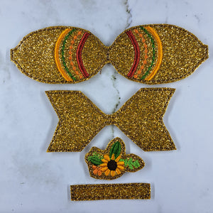 Fall Sunflower Embroidered Bow