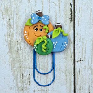 New Blue & Green Pumpkins Clay Planner Clip