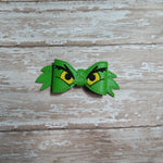 Embroidered Bow 4 Inch Green Monster Hair Bow Parts