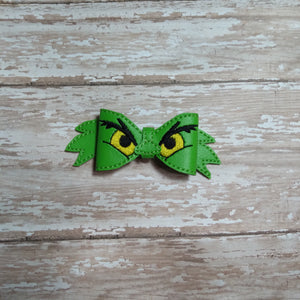 Embroidered Bow 4 Inch Green Monster Hair Bow Parts