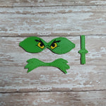 Embroidered Bow 3 Inch Green Monster Hair Bow Parts