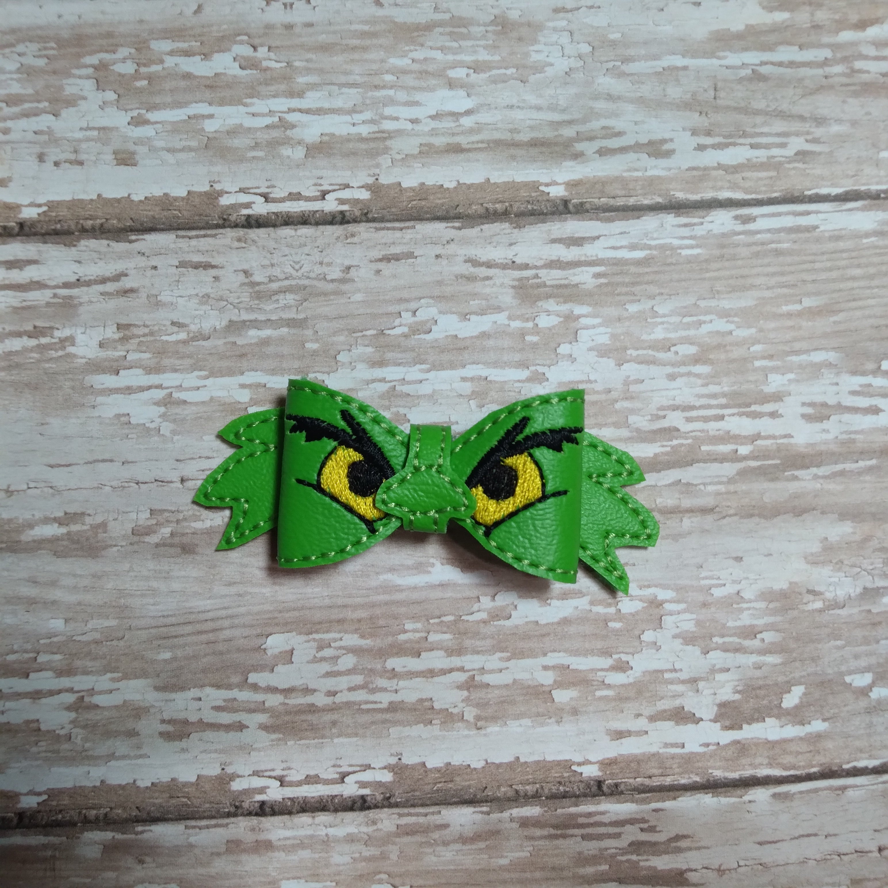 Embroidered Bow 3 Inch Green Monster Hair Bow Parts